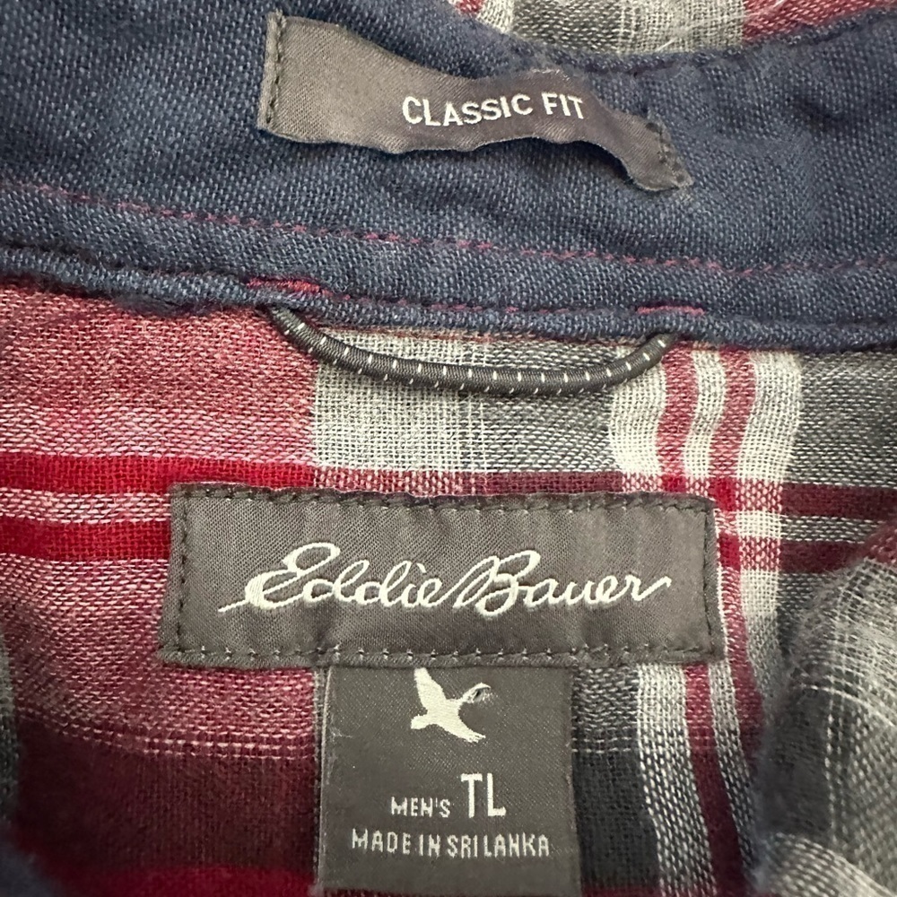 Men’s pre own as is Eddie Bauer large tall plaid long sleeve button front shirt - Picture 3 of 7